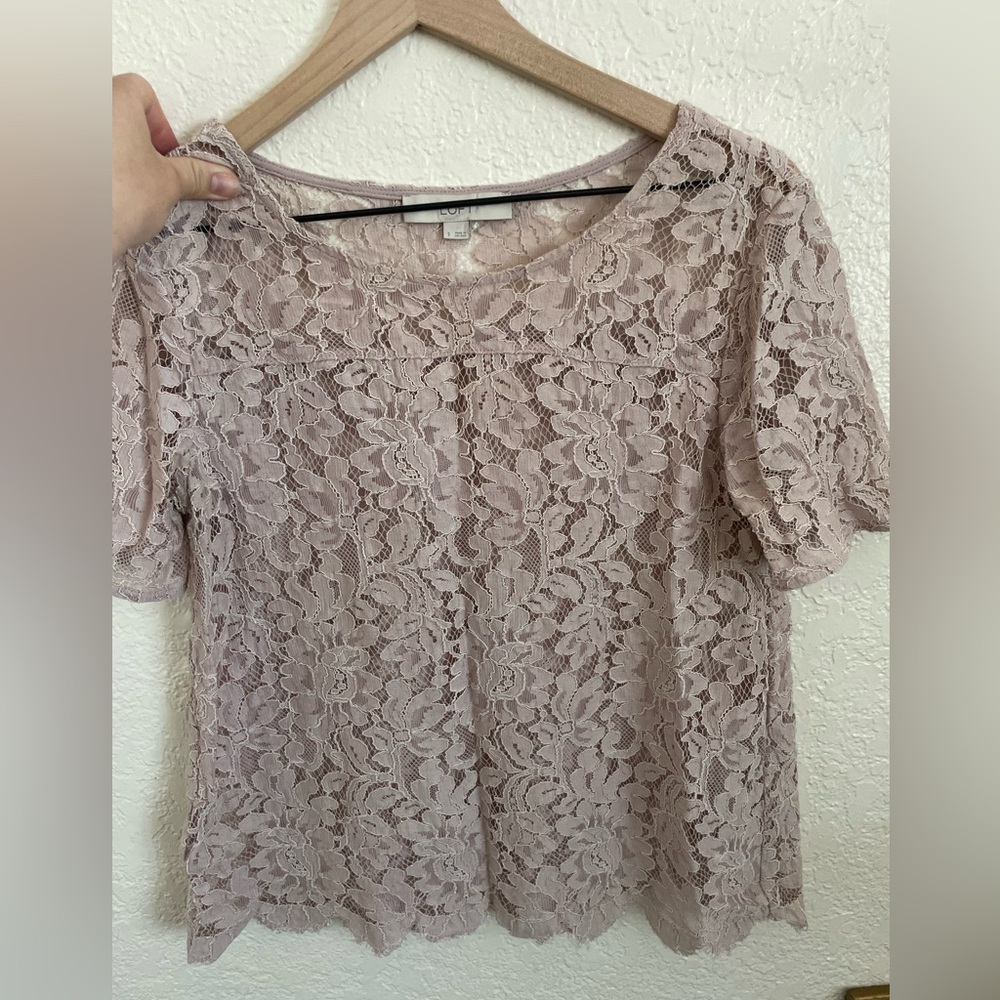 Loft Soft Pink Blush lace blouse top